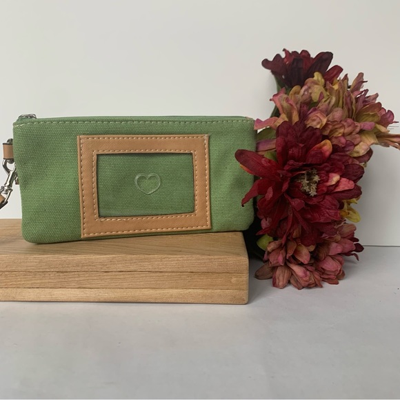 Light Green Canvas Spring Zipper Wristlet Vegan Strap and Card ID Holder Pocket - Picture 1 of 6